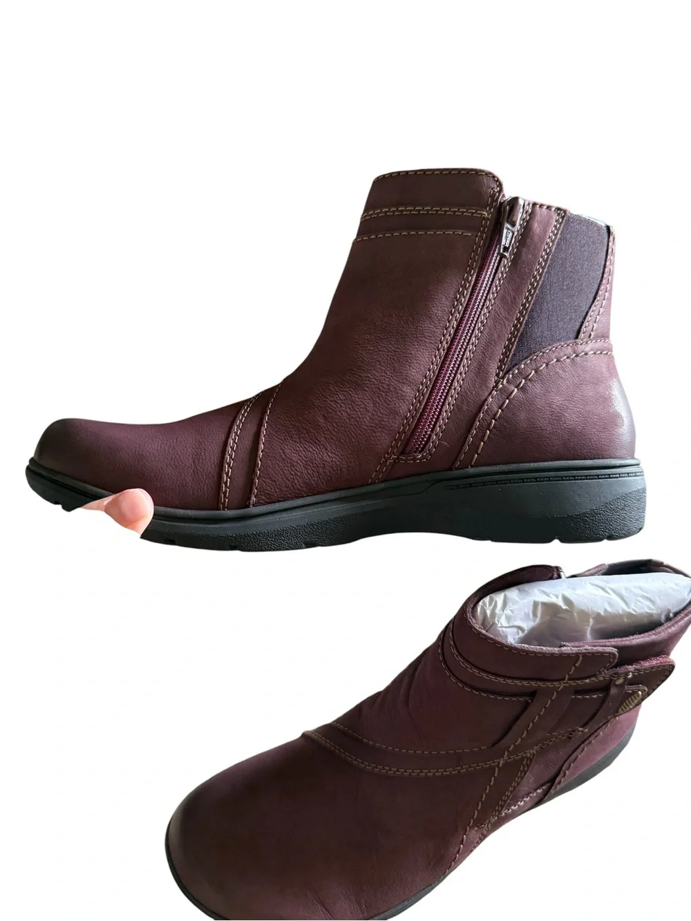 Clark’s NIB Leather Ankle Boots, Carleigh style, wine color, size 9